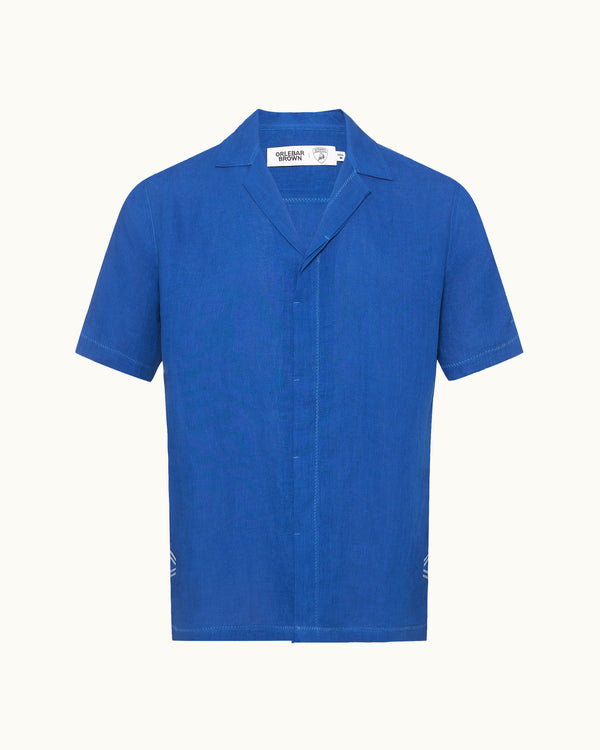 orlebar brown Orlebar Brown And Automobili Lamborghini | Blue Relaxed Fit Capri Collar Linen Shirt – ORLEBAR BROWN
