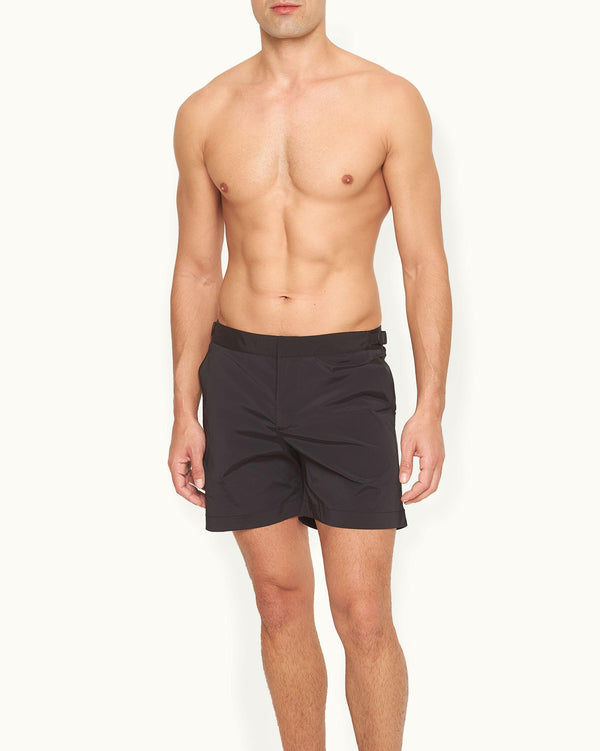Orlebar Brown Orlebar Brown And Automobili Lamborghini | Dark Grey 'Automobili Lamborghini' Logo Bonded Tape Mid-Length Swim Shorts – ORLEBAR BROWN