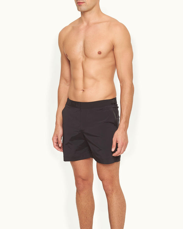 Orlebar Brown Orlebar Brown And Automobili Lamborghini | Dark Grey 'Automobili Lamborghini' Logo Bonded Tape Mid-Length Swim Shorts – ORLEBAR BROWN