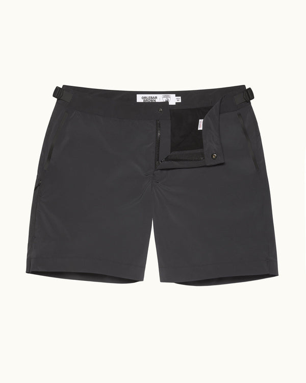 orlebar brown Orlebar Brown And Automobili Lamborghini | Dark Grey 'Automobili Lamborghini' Logo Bonded Tape Mid-Length Swim Shorts – ORLEBAR BROWN