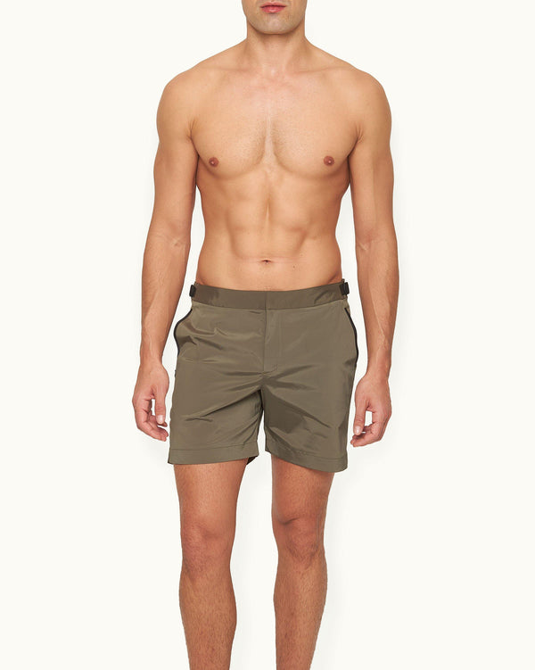 Orlebar Brown Orlebar Brown And Automobili Lamborghini | Green 'Automobili Lamborghini' Logo Bonded Tape Mid-Length Swim Shorts – ORLEBAR BROWN