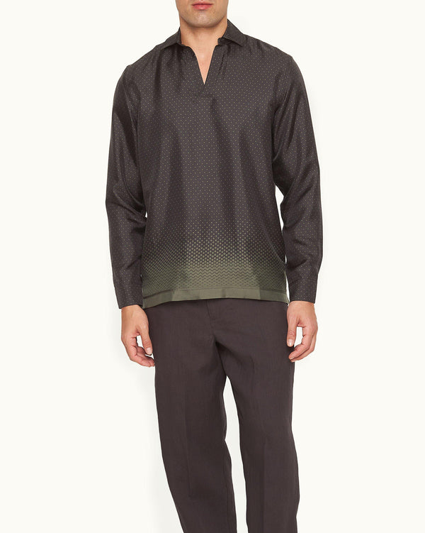 Orlebar Brown Orlebar Brown And Automobili Lamborghini | Green Degrade Hexagon Print Relaxed Fit Overhead Certified Silk Shirt – ORLEBAR BROWN