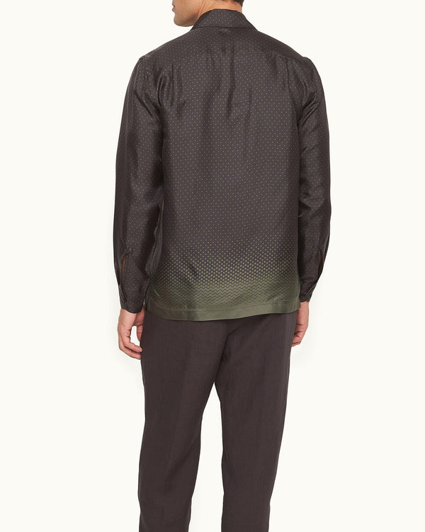 Orlebar Brown Orlebar Brown And Automobili Lamborghini | Green Degrade Hexagon Print Relaxed Fit Overhead Certified Silk Shirt – ORLEBAR BROWN