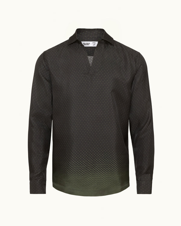 orlebar brown Orlebar Brown And Automobili Lamborghini | Green Degrade Hexagon Print Relaxed Fit Overhead Certified Silk Shirt – ORLEBAR BROWN