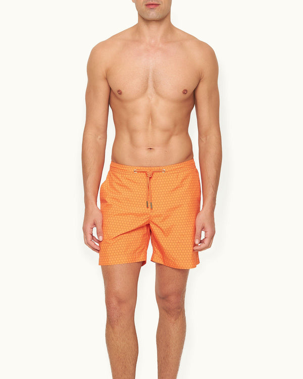 Orlebar Brown Orlebar Brown And Automobili Lamborghini | Orange Hexagon Print Mid-Length Drawcord Swim Shorts – ORLEBAR BROWN