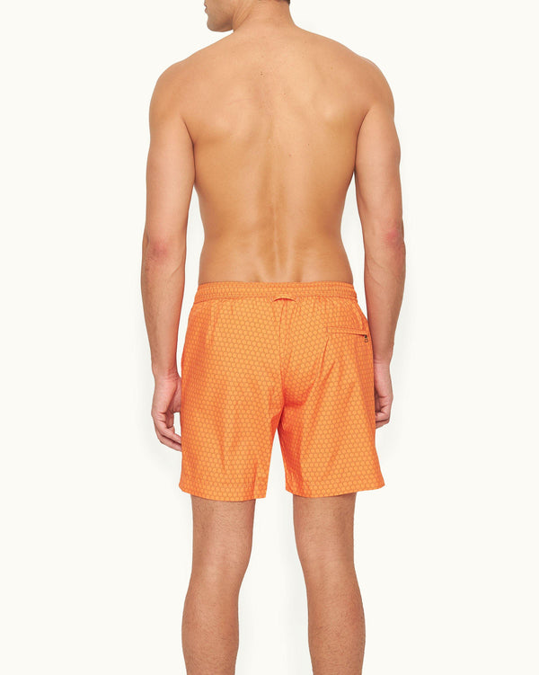 Orlebar Brown Orlebar Brown And Automobili Lamborghini | Orange Hexagon Print Mid-Length Drawcord Swim Shorts – ORLEBAR BROWN