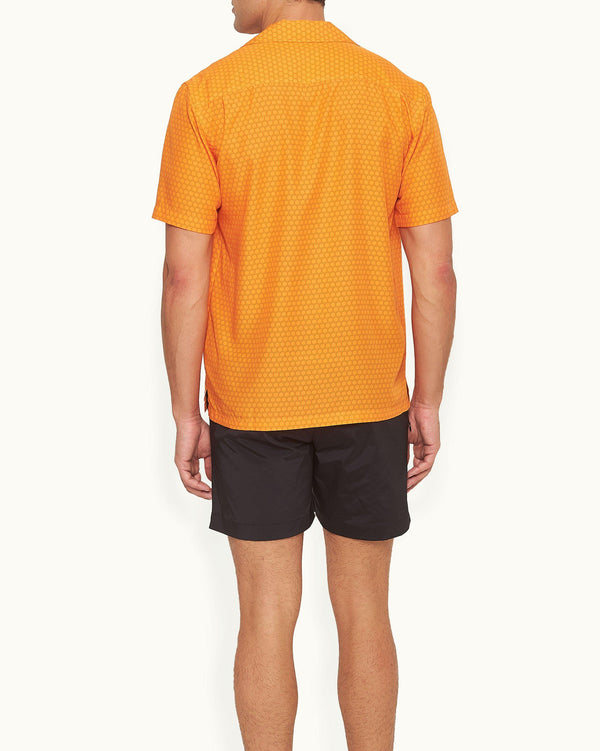 Orlebar Brown Orlebar Brown And Automobili Lamborghini | Orange Hexagon Print Relaxed Fit Capri Collar Shirt – ORLEBAR BROWN
