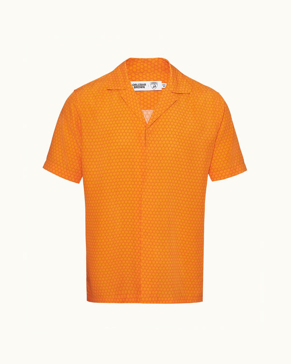 orlebar brown Orlebar Brown And Automobili Lamborghini | Orange Hexagon Print Relaxed Fit Capri Collar Shirt – ORLEBAR BROWN