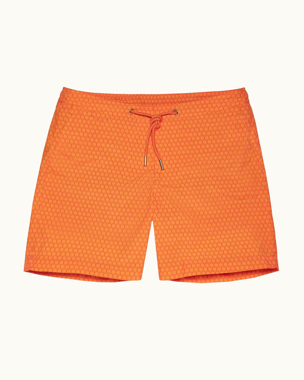 orlebar brown Orlebar Brown And Automobili Lamborghini | Orange Hexagon Print Mid-Length Drawcord Swim Shorts – ORLEBAR BROWN