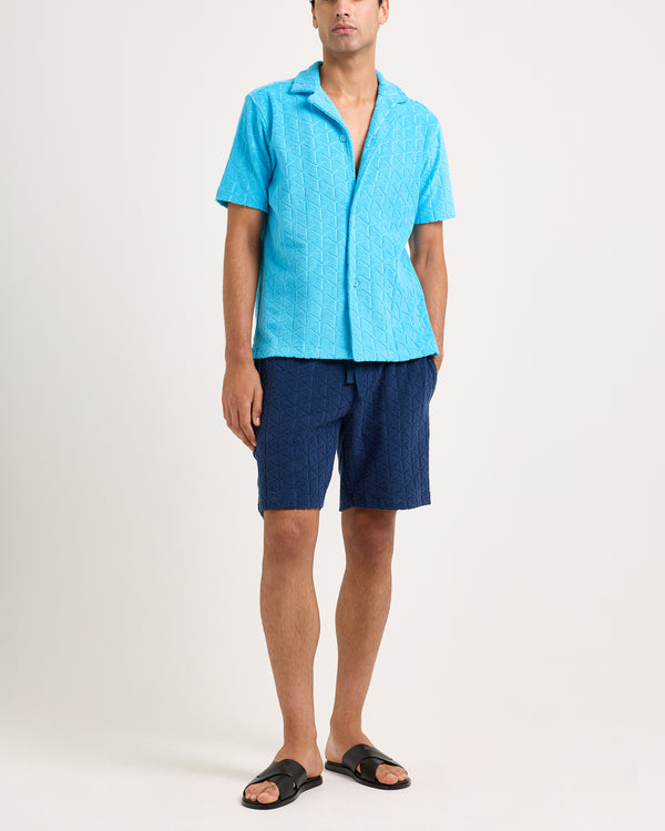 Orlebar Brown Orlebar Brown And Automobili Lamborghini | Synth Blue Jaquard Relaxed Fit Capri Collar Cotton Shirt – ORLEBAR BROWN