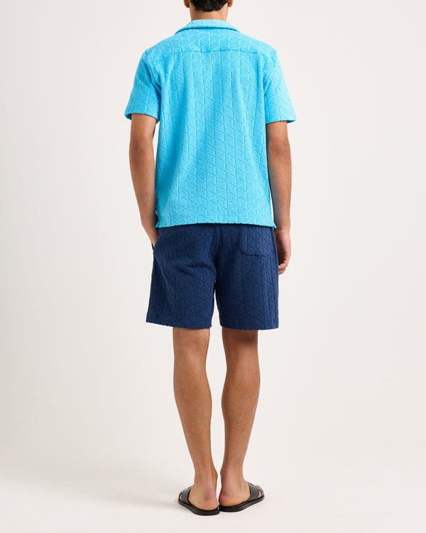 Orlebar Brown Orlebar Brown And Automobili Lamborghini | Synth Blue Jaquard Relaxed Fit Capri Collar Cotton Shirt – ORLEBAR BROWN
