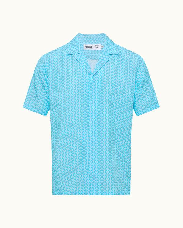 orlebar brown Orlebar Brown And Automobili Lamborghini | Synth Blu Relaxed Fit Capri Collar Linen Shirt – ORLEBAR BROWN