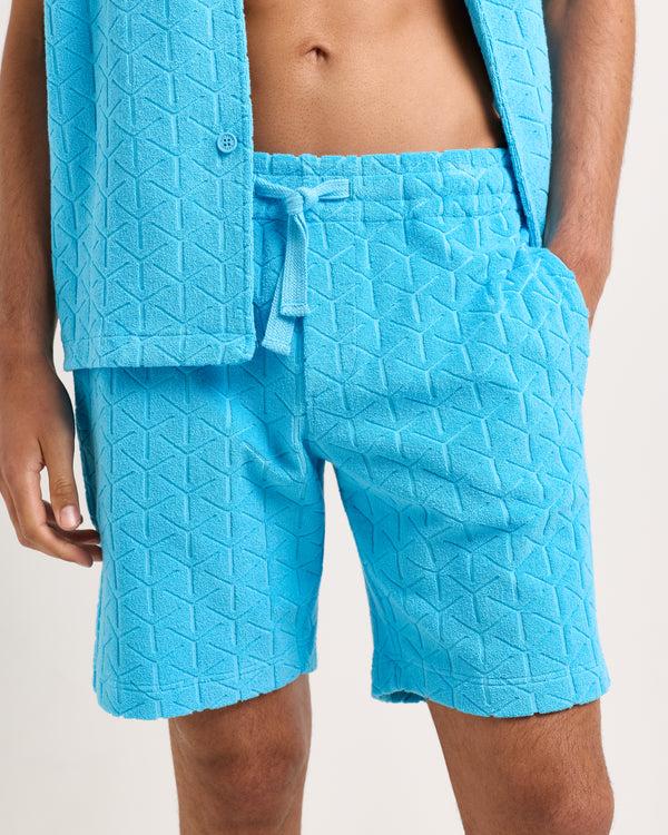Orlebar Brown Orlebar Brown And Automobili Lamborghini |Synth Blue Geometric Jacquared Towelling Sweat Shorts – ORLEBAR BROWN