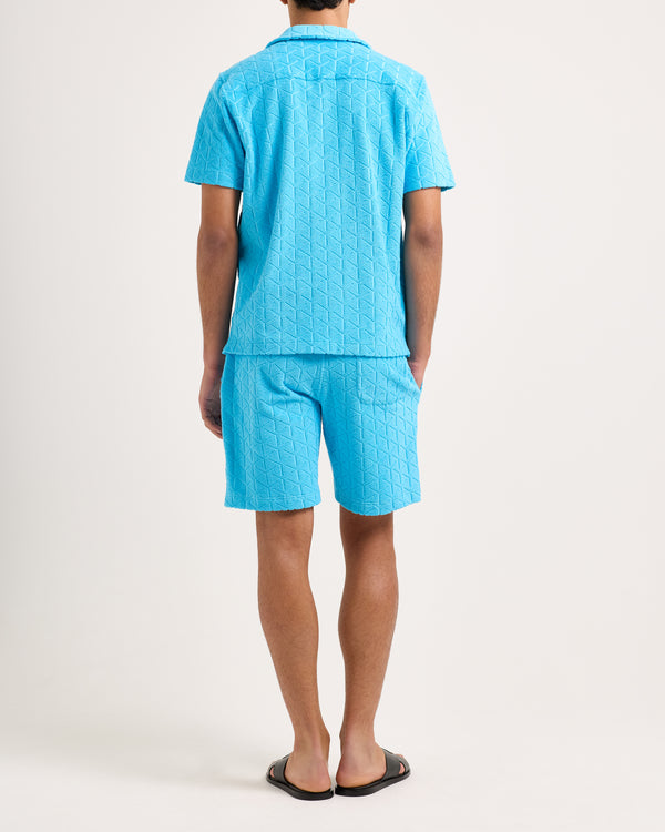 Orlebar Brown Orlebar Brown And Automobili Lamborghini |Synth Blue Geometric Jacquared Towelling Sweat Shorts – ORLEBAR BROWN