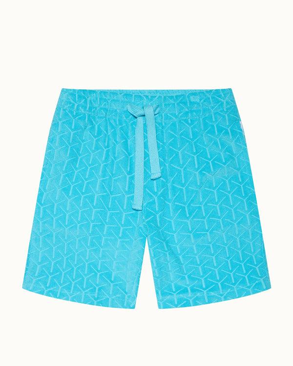 orlebar brown Orlebar Brown And Automobili Lamborghini |Synth Blue Geometric Jacquared Towelling Sweat Shorts – ORLEBAR BROWN