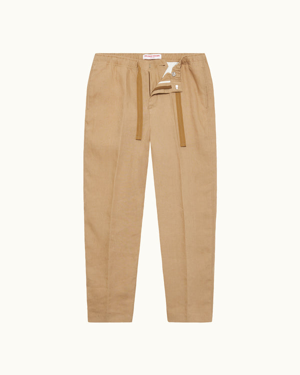 orlebar brown Orlebar Brown | Biscuit Relaxed Fit Linen Drawcord Zip Fly Trousers – ORLEBAR BROWN