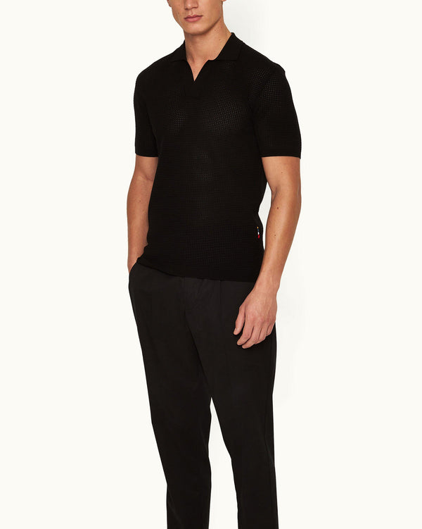 Orlebar Brown Orlebar Brown | Black Classic Fit Waffle Mesh Stitch Polo Shirt For Men – ORLEBAR BROWN