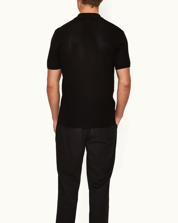 Orlebar Brown Orlebar Brown | Black Classic Fit Waffle Mesh Stitch Polo Shirt For Men – ORLEBAR BROWN