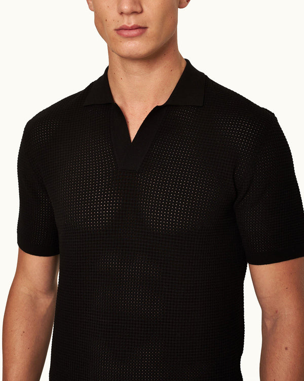 Orlebar Brown Orlebar Brown | Black Classic Fit Waffle Mesh Stitch Polo Shirt For Men – ORLEBAR BROWN