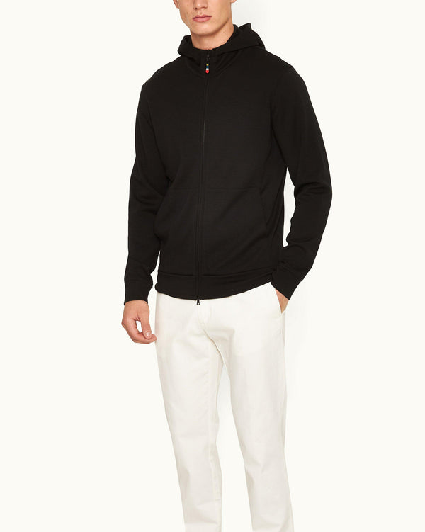 Orlebar Brown Orlebar Brown | Black Classic Fit Zip-Thru Hooded Merino Sweatshirt For Men – ORLEBAR BROWN