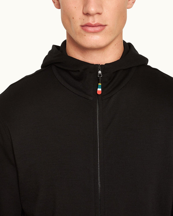Orlebar Brown Orlebar Brown | Black Classic Fit Zip-Thru Hooded Merino Sweatshirt For Men – ORLEBAR BROWN