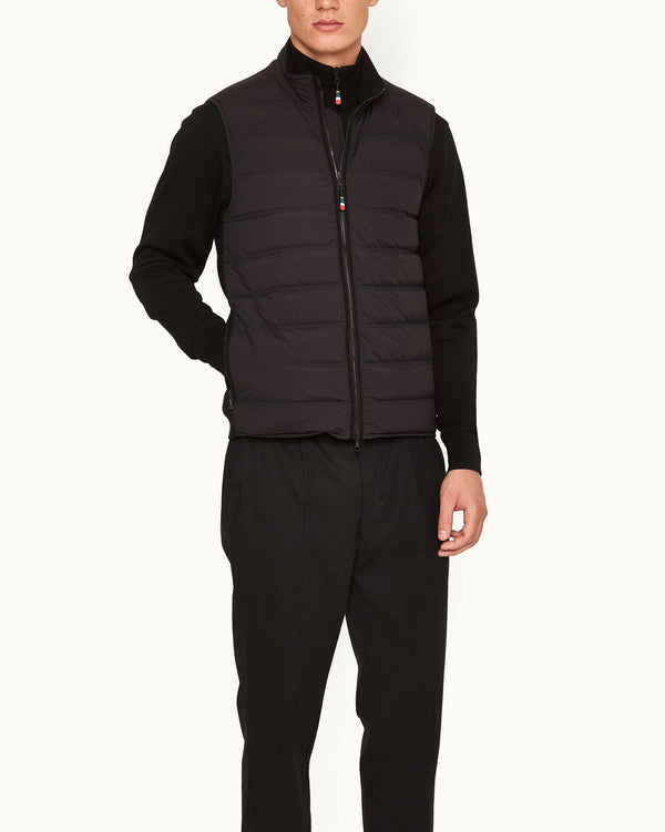 Orlebar Brown Orlebar Brown | Black Down-Filled Merino Knitted Panel Gilet For Men – ORLEBAR BROWN