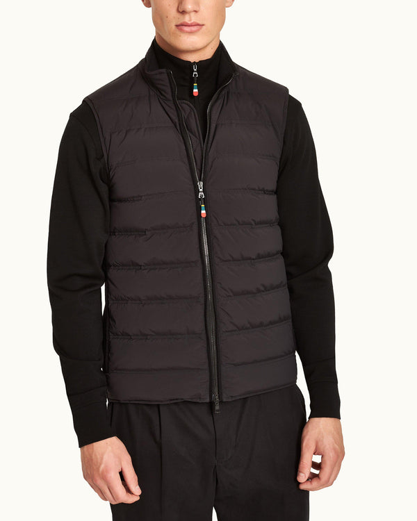 Orlebar Brown Orlebar Brown | Black Down-Filled Merino Knitted Panel Gilet For Men – ORLEBAR BROWN