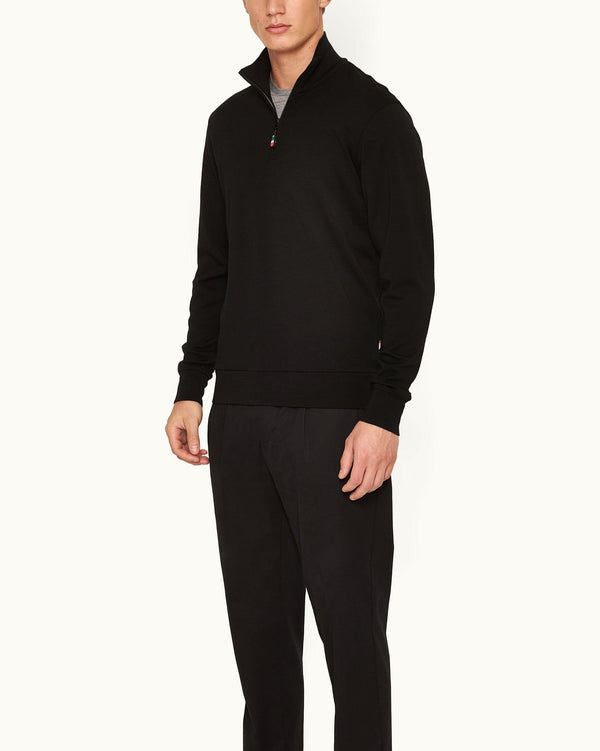 Orlebar Brown Orlebar Brown | Black Half-Zip Funnell Neck Merino Sweatshirt For Men – ORLEBAR BROWN