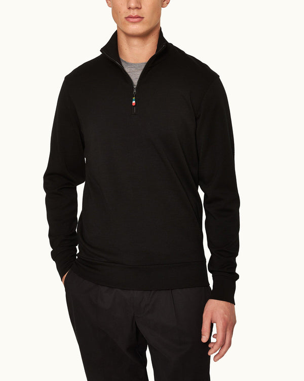 Orlebar Brown Orlebar Brown | Black Half-Zip Funnell Neck Merino Sweatshirt For Men – ORLEBAR BROWN