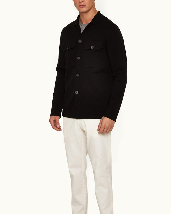 Orlebar Brown Orlebar Brown | Black Milano Merino Knit Overshirt For Men – ORLEBAR BROWN