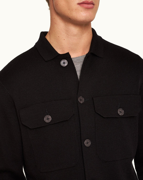 Orlebar Brown Orlebar Brown | Black Milano Merino Knit Overshirt For Men – ORLEBAR BROWN