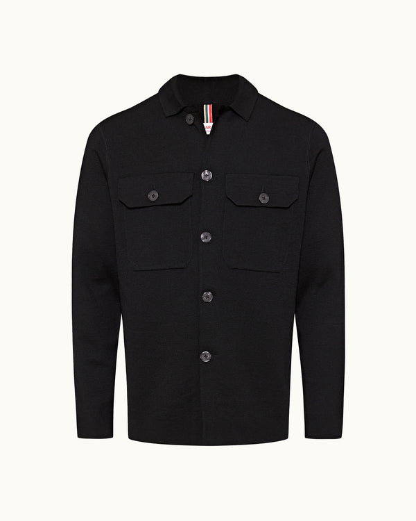orlebar brown Orlebar Brown | Black Milano Merino Knit Overshirt For Men – ORLEBAR BROWN