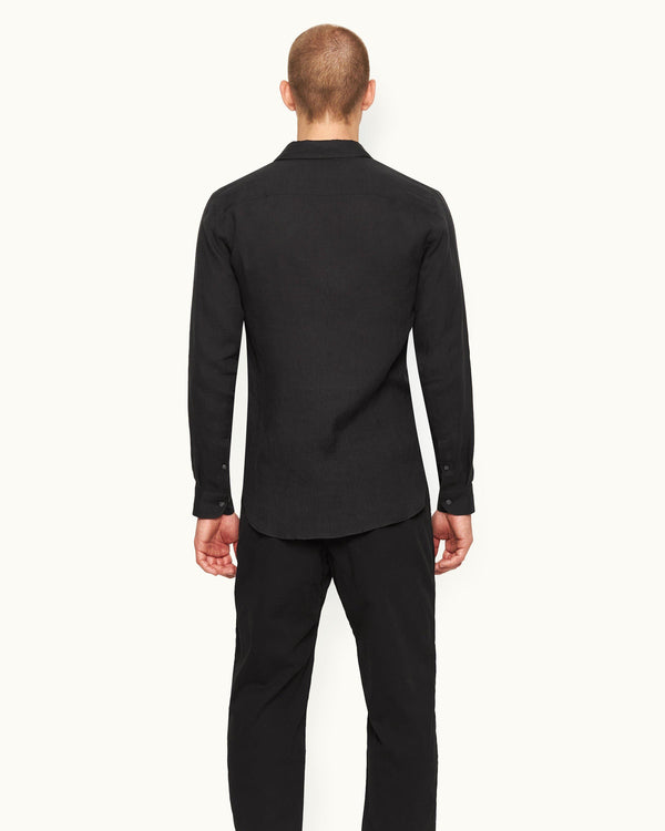 Orlebar Brown Orlebar Brown| Black Tailored Fit Classic Collar Linen Shirt – ORLEBAR BROWN