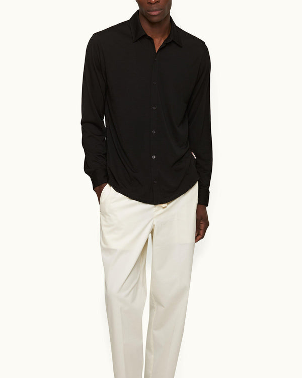Orlebar Brown Orlebar Brown | Black Tailored Fit Classic Collar Merino Shirt For Men – ORLEBAR BROWN