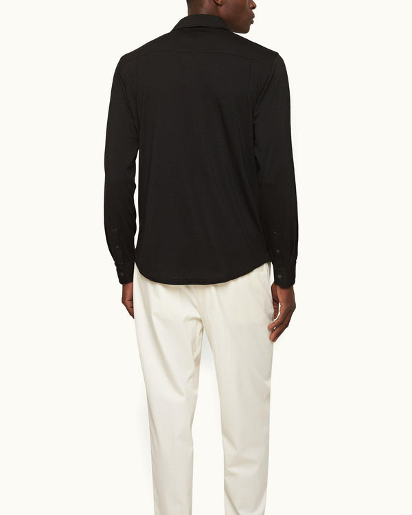 Orlebar Brown Orlebar Brown | Black Tailored Fit Classic Collar Merino Shirt For Men – ORLEBAR BROWN