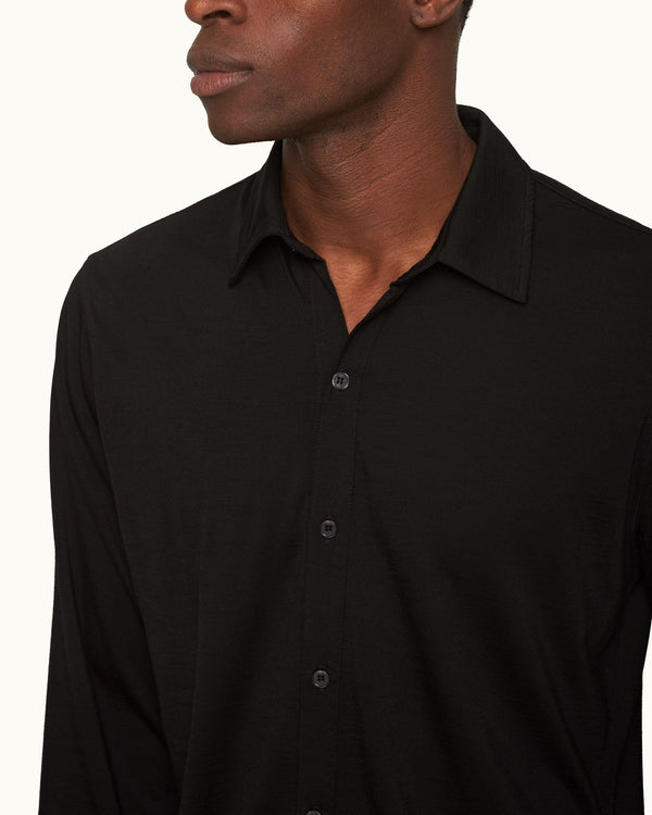 Orlebar Brown Orlebar Brown | Black Tailored Fit Classic Collar Merino Shirt For Men – ORLEBAR BROWN