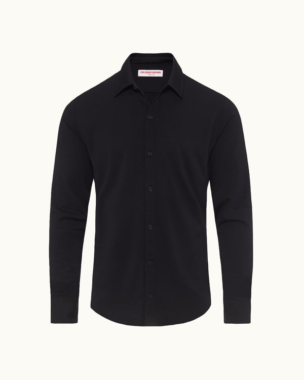 orlebar brown Orlebar Brown | Black Tailored Fit Classic Collar Merino Shirt For Men – ORLEBAR BROWN