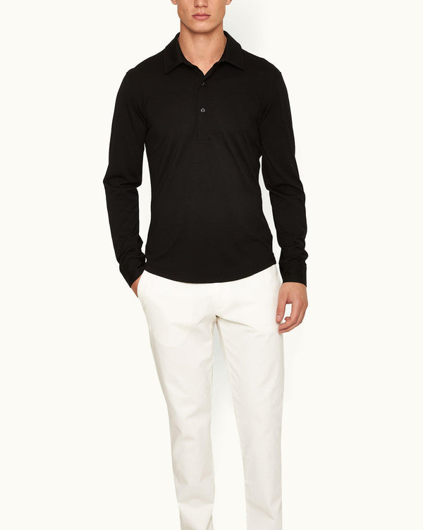 Orlebar Brown Orlebar Brown | Black Tailored Fit Long-Sleeve Merino Polo Shirt For Men – ORLEBAR BROWN