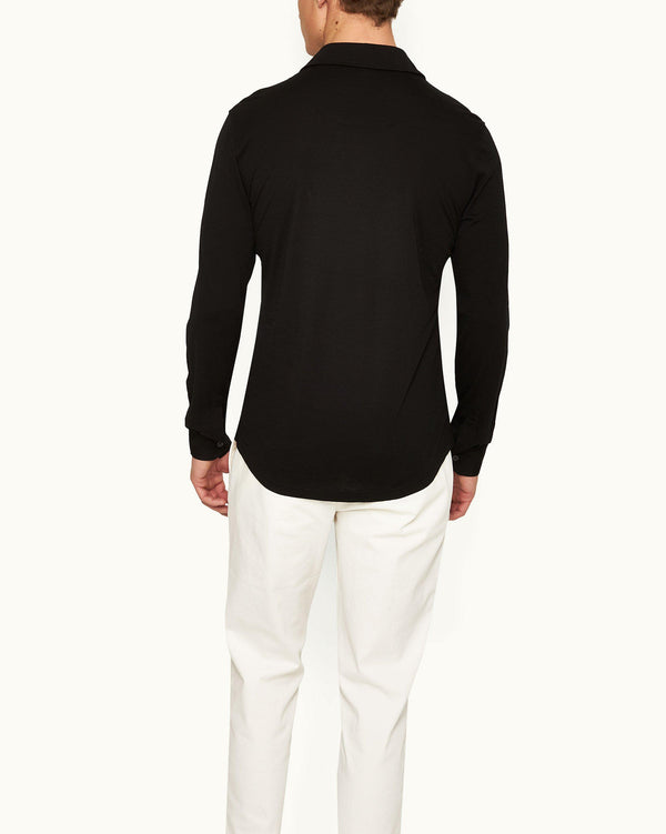 Orlebar Brown Orlebar Brown | Black Tailored Fit Long-Sleeve Merino Polo Shirt For Men – ORLEBAR BROWN