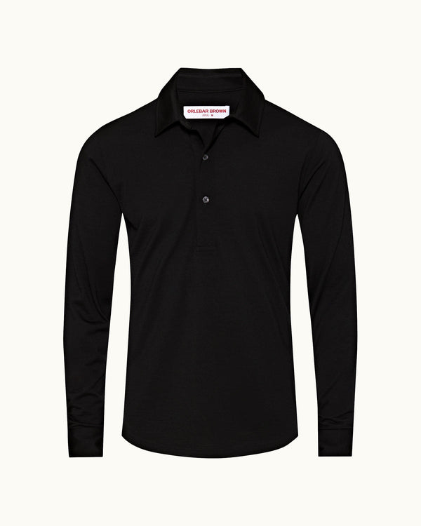 orlebar brown Orlebar Brown | Black Tailored Fit Long-Sleeve Merino Polo Shirt For Men – ORLEBAR BROWN