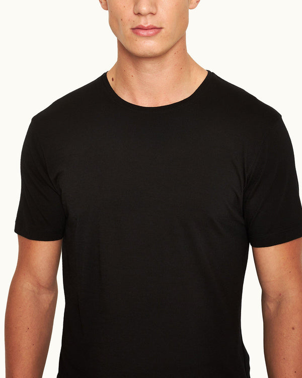 Orlebar Brown Orlebar Brown | Black Tailored Fit Men's Crewneck Merino T-shirt – ORLEBAR BROWN