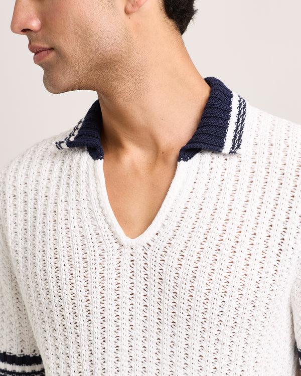 Orlebar Brown Orlebar Brown| Classic Fit Knitted Crochet Polo In White Sand And Night Iris – ORLEBAR BROWN