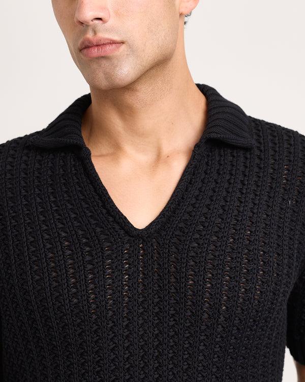 Orlebar Brown Orlebar Brown | Classic Fit Knitted Crochet Polo In Black – ORLEBAR BROWN