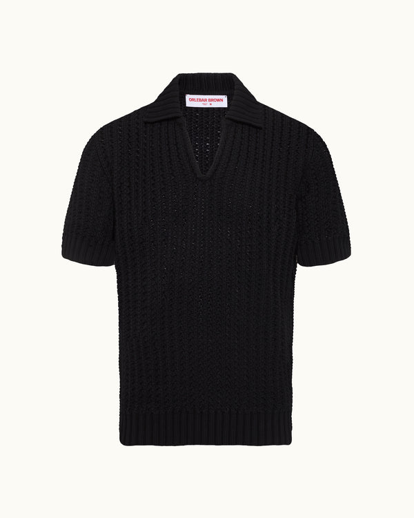 orlebar brown Orlebar Brown | Classic Fit Knitted Crochet Polo In Black – ORLEBAR BROWN