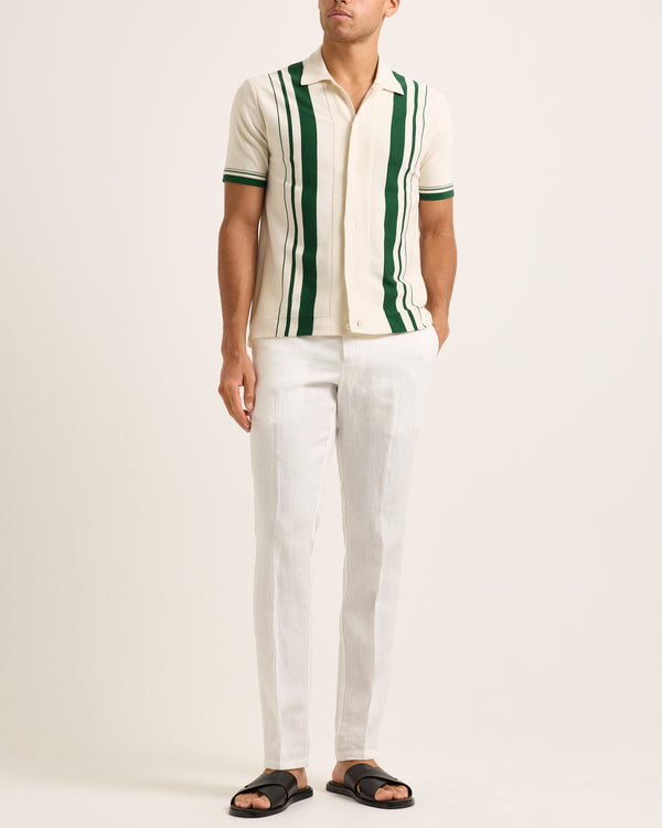 Orlebar Brown Orlebar Brown | Classic Fit Knitted Shirt InWhite Sand And Tarragon Green – ORLEBAR BROWN