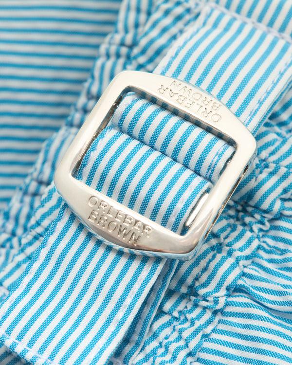 Orlebar Brown Orlebar Brown | Kids' Seersucker Swim Shorts In Aqua Blue/ White Stripe – ORLEBAR BROWN