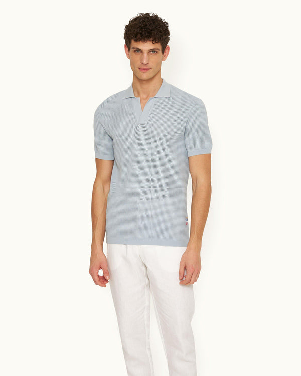 Orlebar Brown Orlebar Brown | Light Sky Pool Classic Fit Waffle Mesh Stitch Polo Shirt – ORLEBAR BROWN