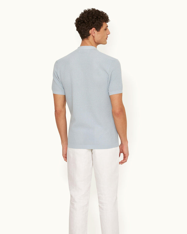 Orlebar Brown Orlebar Brown | Light Sky Pool Classic Fit Waffle Mesh Stitch Polo Shirt – ORLEBAR BROWN