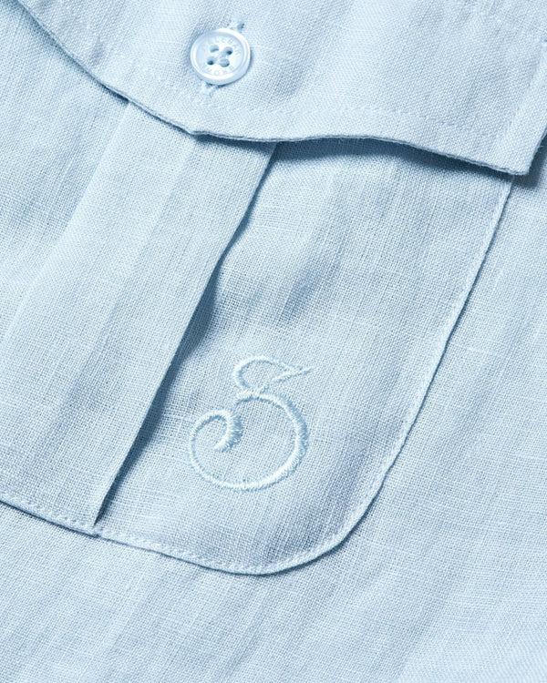 Orlebar Brown Orlebar Brown | Men's Capri Collar Scaramanga Emblem Linen Shirt In Blue | 007 Gold Collection – ORLEBAR BROWN