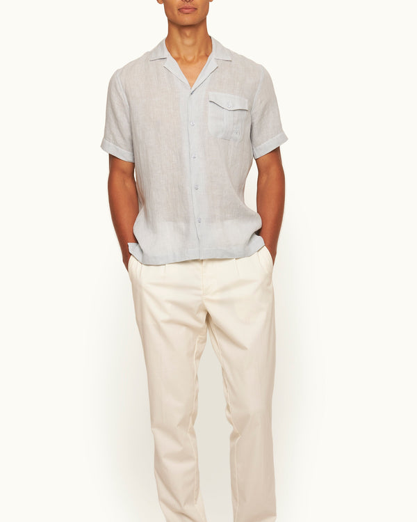 Orlebar Brown Orlebar Brown | Men's Capri Collar Scaramanga Emblem Linen Shirt In Blue | 007 Gold Collection – ORLEBAR BROWN